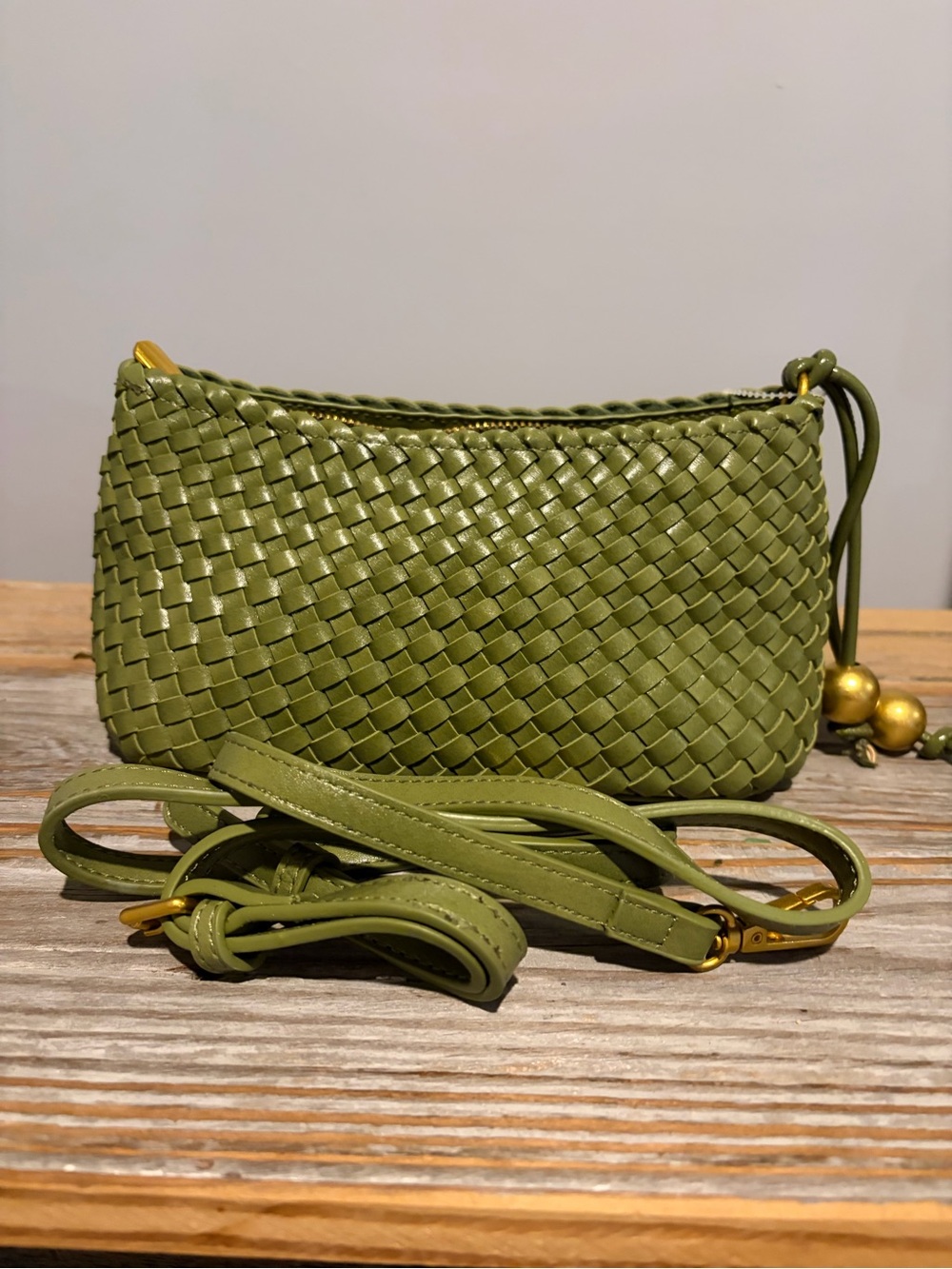 Anthropologie Calla Woven Crossbody Bag Green